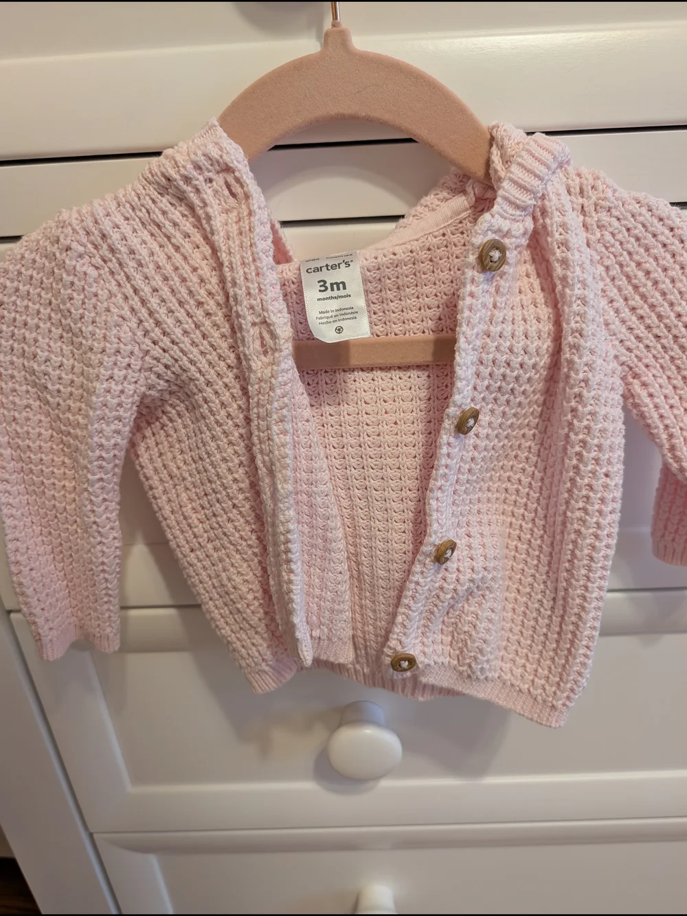 Carter's Pink Knit Hooded Baby Cardigan In Size 3 Months And 9 Months